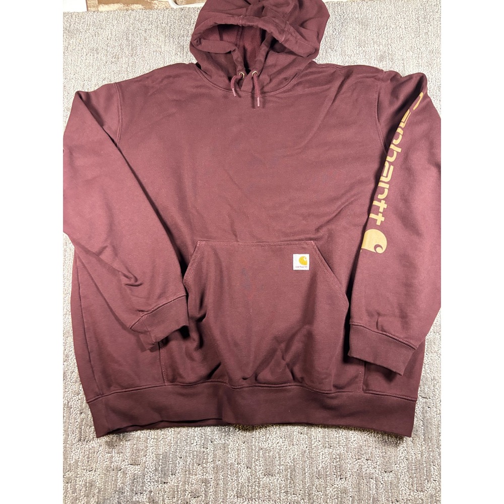 Carhartt Hoodie 2XL Burgundy Loose Fit Logo Sleeve Graphic Sweatshirt TS0288-M
